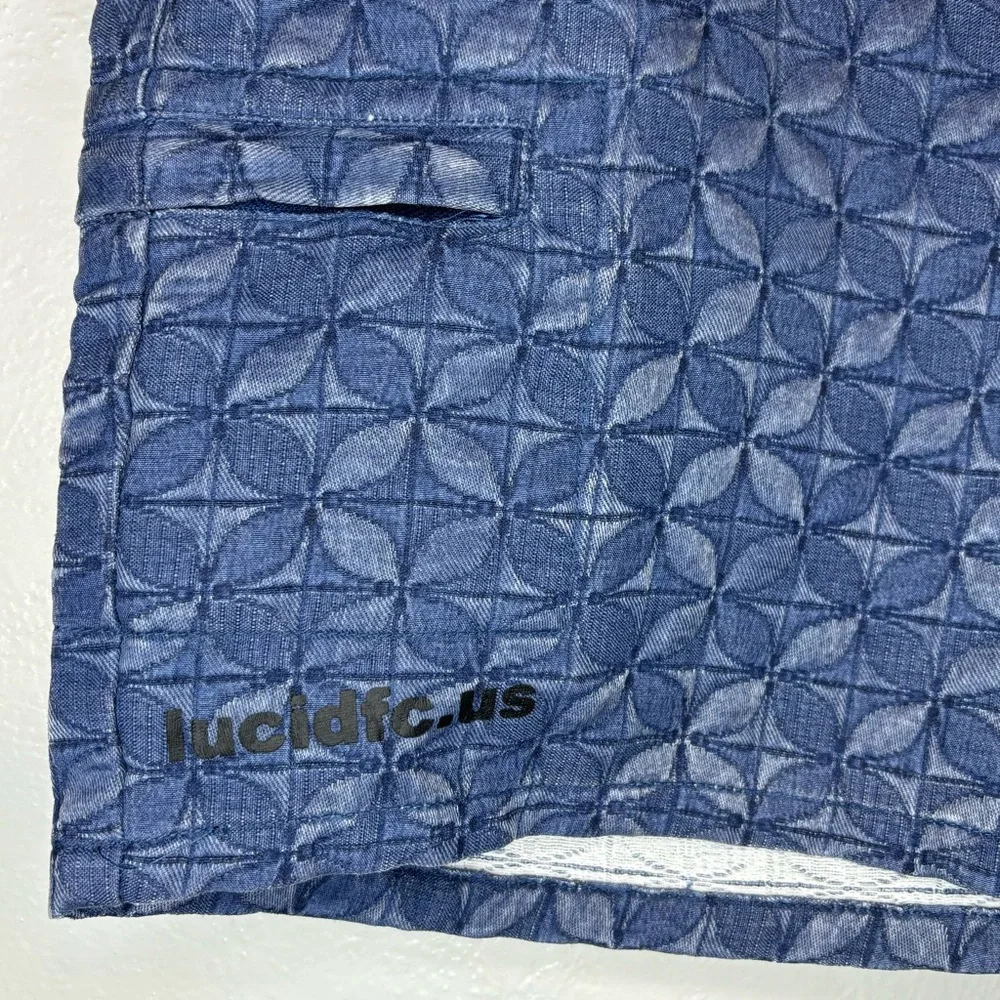Urban Outfitters Lucid FC Denim Shorts Mens XL Blue Quilted Embroidery Logo NWOT